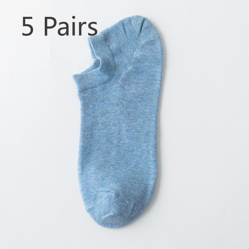 5 Pairs of Men's Summer Breathable and Sweat Absorbing Solid Color Anti Drop Heel Socks