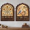 Jharokha Wall Decor Set of 2 | Traditional Indian Jharokha with Floral Tree & Colorful Birds Artwork | Ethnic Rajasthani Decorative Wall Hanging