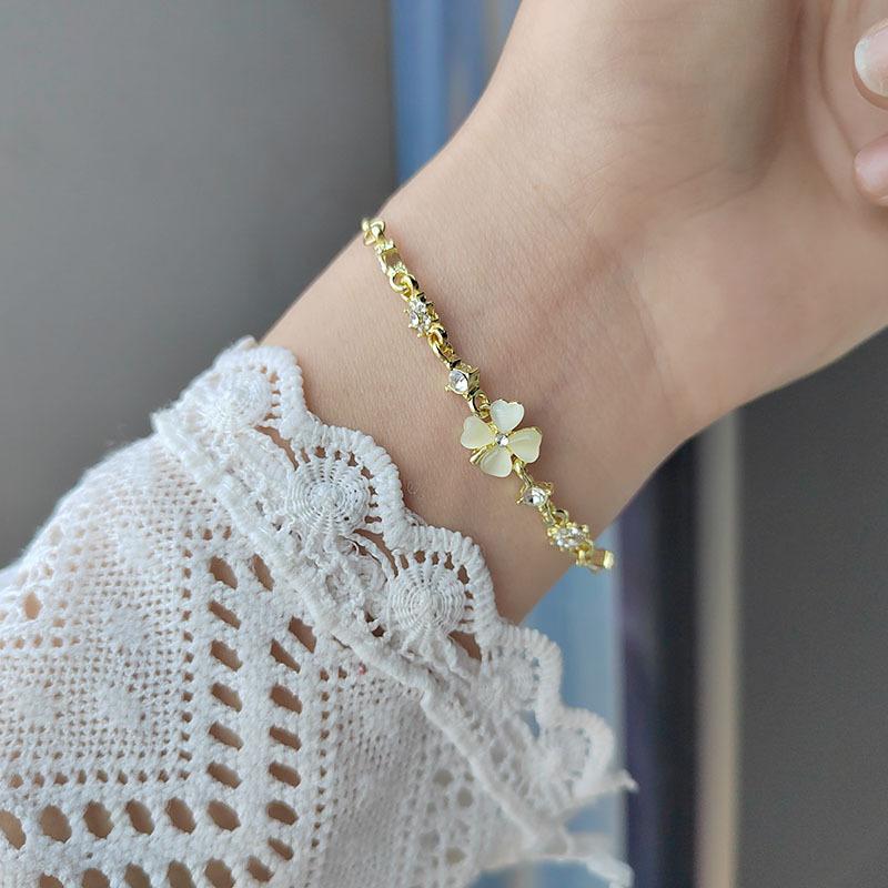 Elegant Inlaid Rhinestone Korean Bracelets Gold Colour Flower Charm Bracelet For Women Fashion Jewelry Accessories Party