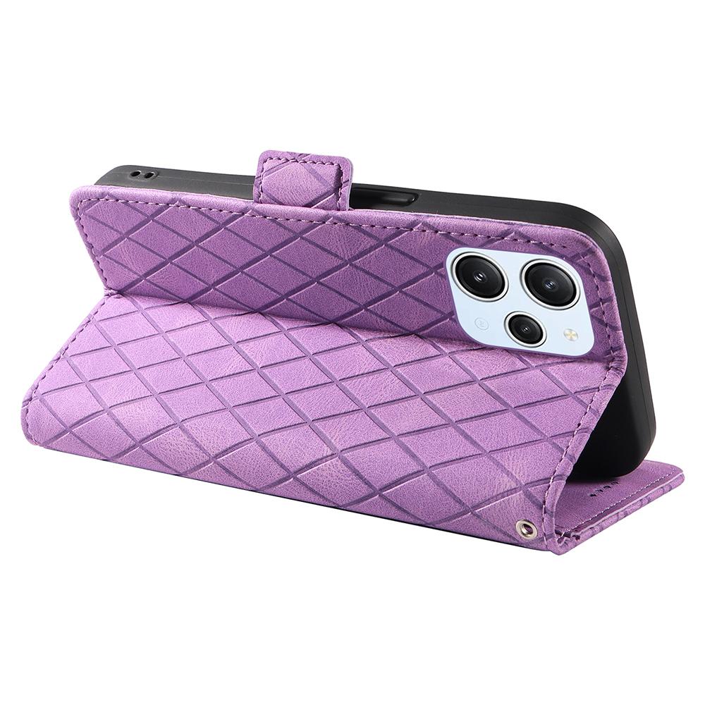 For Xiaomi Redmi 12 4G Splicing Leather Anti-drop Cover Rhombus Imprinted Wallet Stand Phone Case