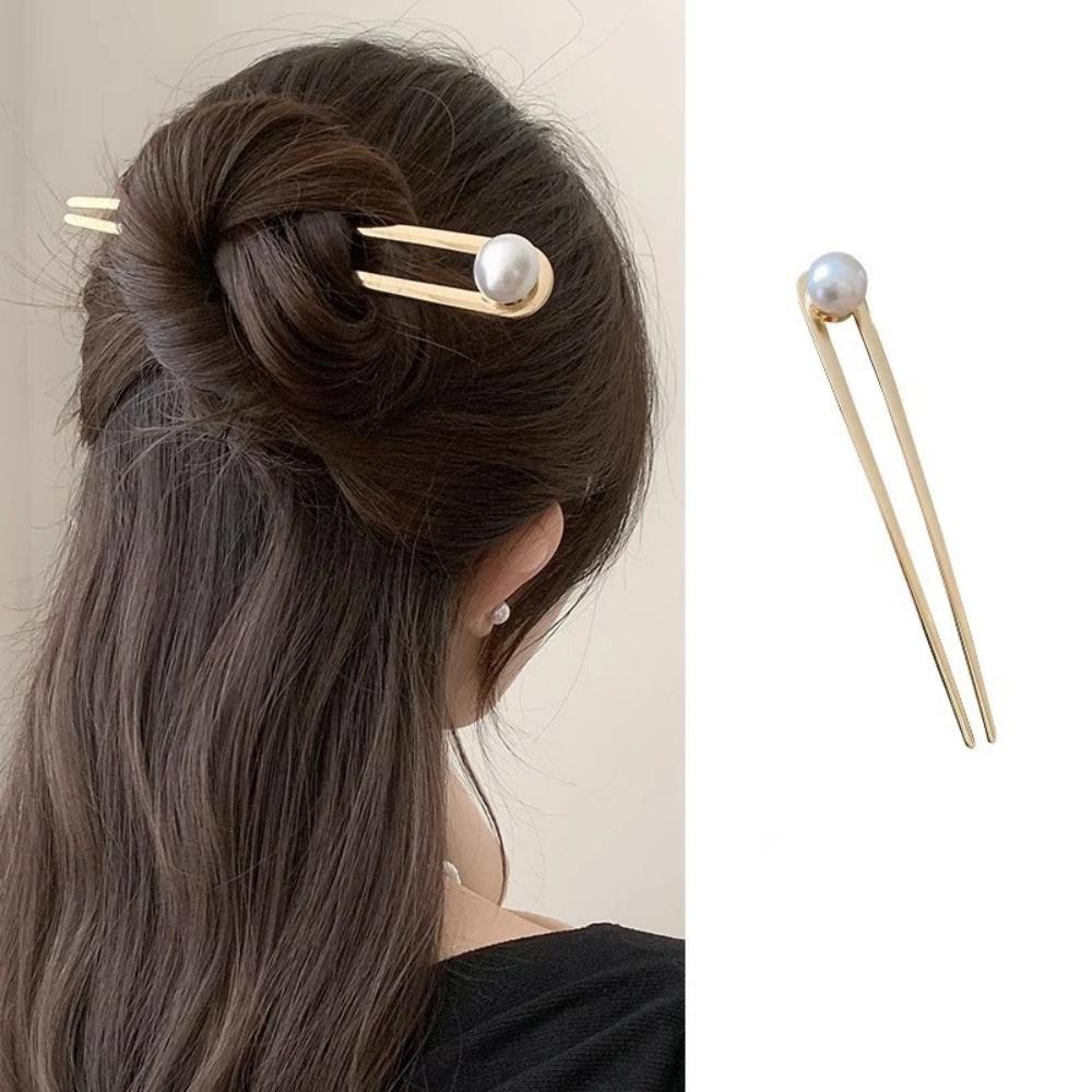 Trendy U Shape Metal Moon Hair Sticks for Women Vintage Elegant Chinese Black Crystal Hairpins DIY Hairstyle Hair Accessories