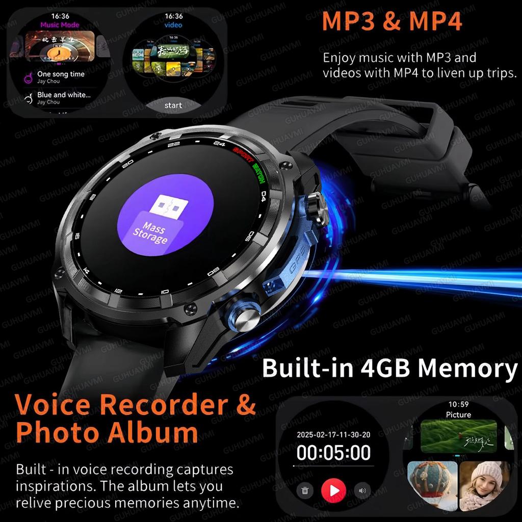 2026 Nuovo Uomo Outdoor Batteria 1000mAh Mappa GPS Smartwatch Memoria Interna 4GB Orologio AMOLED Chiamata Bluetooth Impermeabile Sportivo Smartwatch
