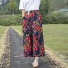 Sommer Lockere Vintage Hose für Damen Baumwolle Leinen Retro Ethno Stil Weitbein Hose Elastischer Bund Cropped Hose
