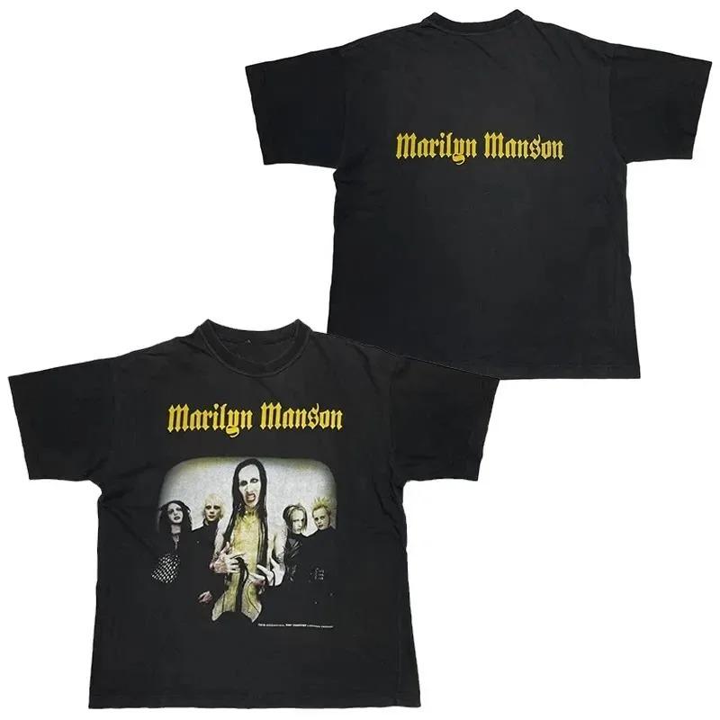 Marilyn Manson Industrial Metal "You're Born Again Now Die Again" 1990s Vintage Graphic Oversized Streetwear T-Shirt Top for Rock & Industrial Metal