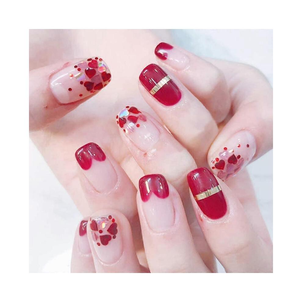 3D Heart Nail Art Stickers Glitter Decals Love Nail Sequins Laser Heart Nail Supplies Sparkle Nail Flakes Mixed Size Colorful Shiny Design
