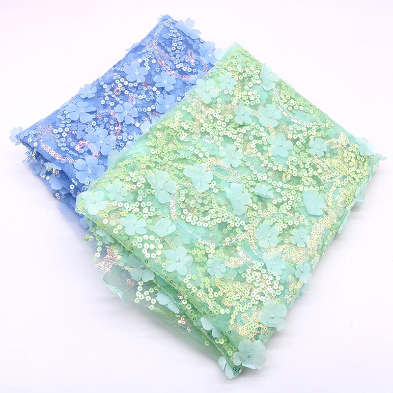 3D Sequin Petal Embroidery Fabric for Wedding Dress, Cheongsam, Hair Accessories, Shoes, Clothing, and DIY Crafts