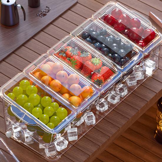 Taco Bar Serving Set for Party Ice Chilled Condiment Caddy Organizer for 5 Removable Compartments Garnish Serving Tray Platter for Picnic Camping