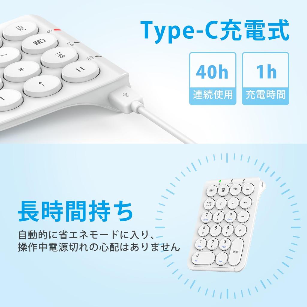 iClever Wireless 2.4G Numeric Keyboard with Pantograph, Type-C Charging, Ultra-Slim with Tab Key, Portable, One-Handed Device, Durable for PCs,