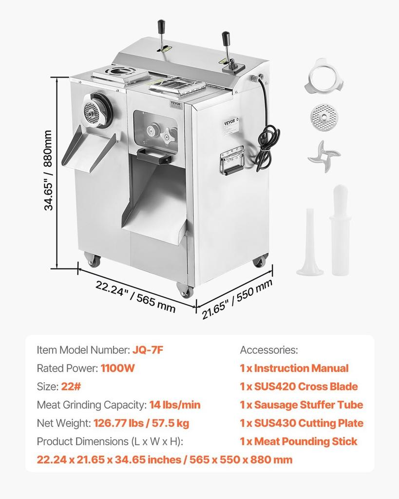 Commercial Electric Meat Grinder Slicer 14 Lbs/Min Sausage Stuffer Maker