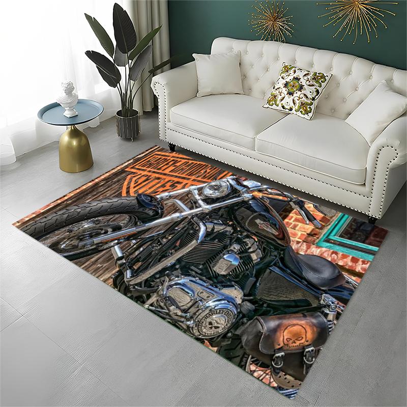 Tappeto Classico H-Harley Racing Moto per Stanza dei Giochi Camera da Letto Soggiorno Divano Decorazione Casa, Tappeto per Area Gioco Bambini Tappetino Antiscivolo