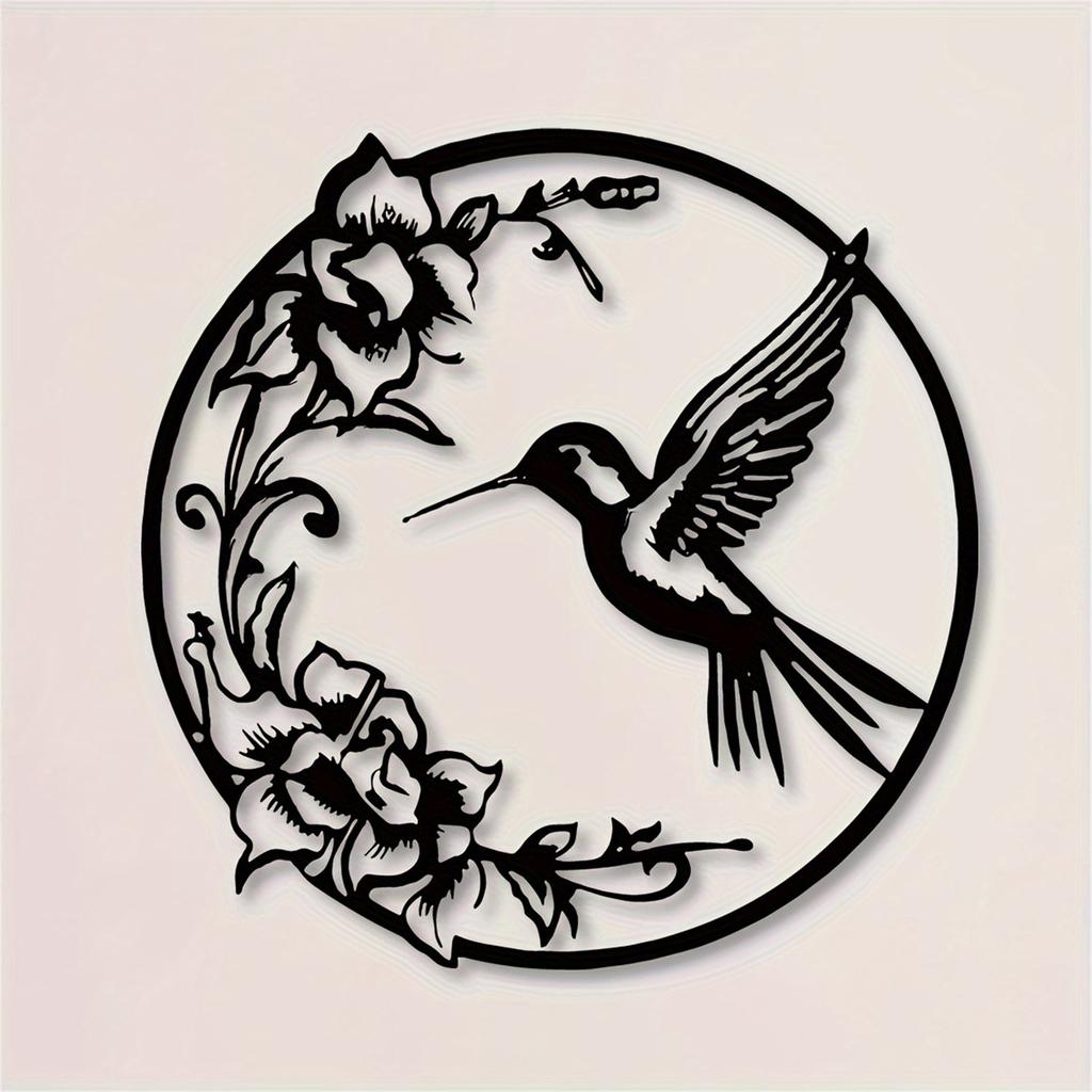1pc Black Flower Bird Round Metal Wall Decor For Bedroom Living Room Garden Entrance Ornament Accessories 30*30cm