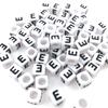 6x6mm Black Letter Beads On White Acrylic Squares for DIY Jewelry and Creative Accessories