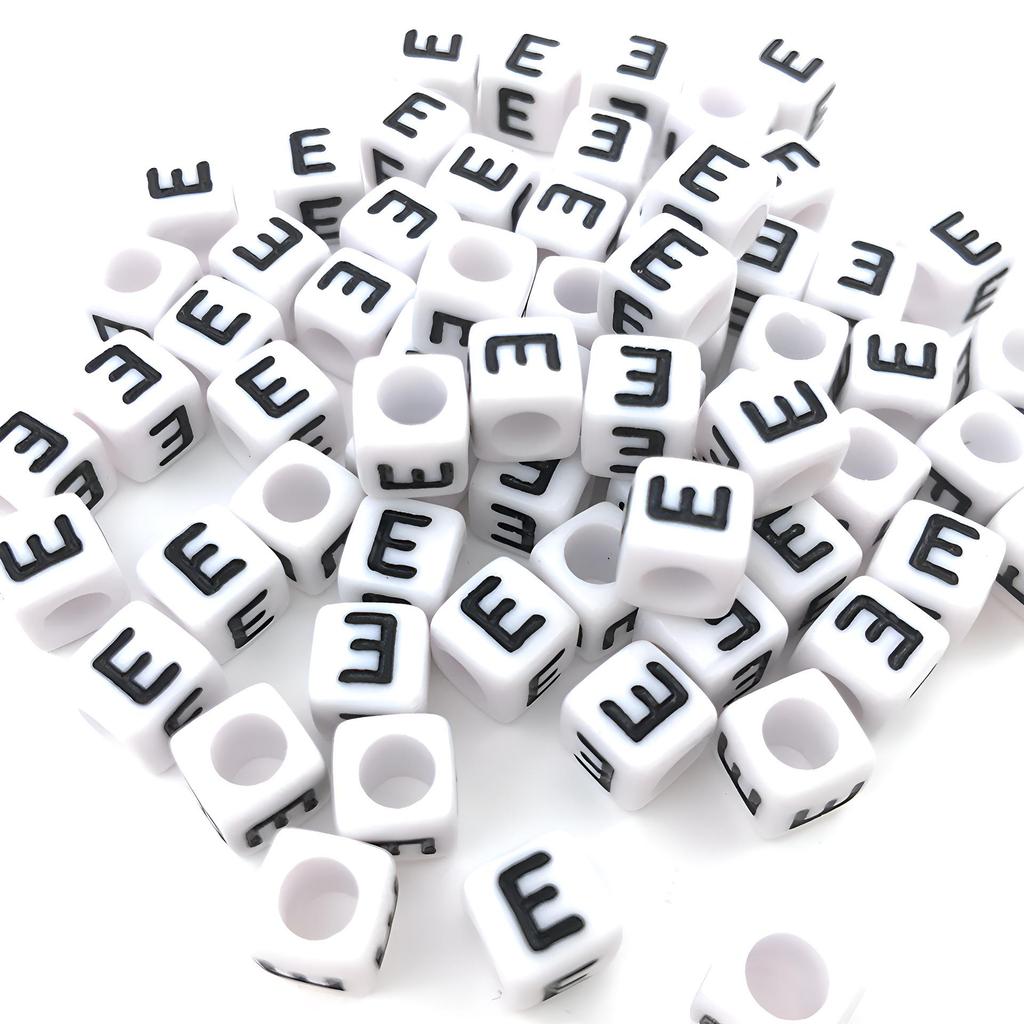 6x6mm Black Letter Beads On White Acrylic Squares for DIY Jewelry and Creative Accessories