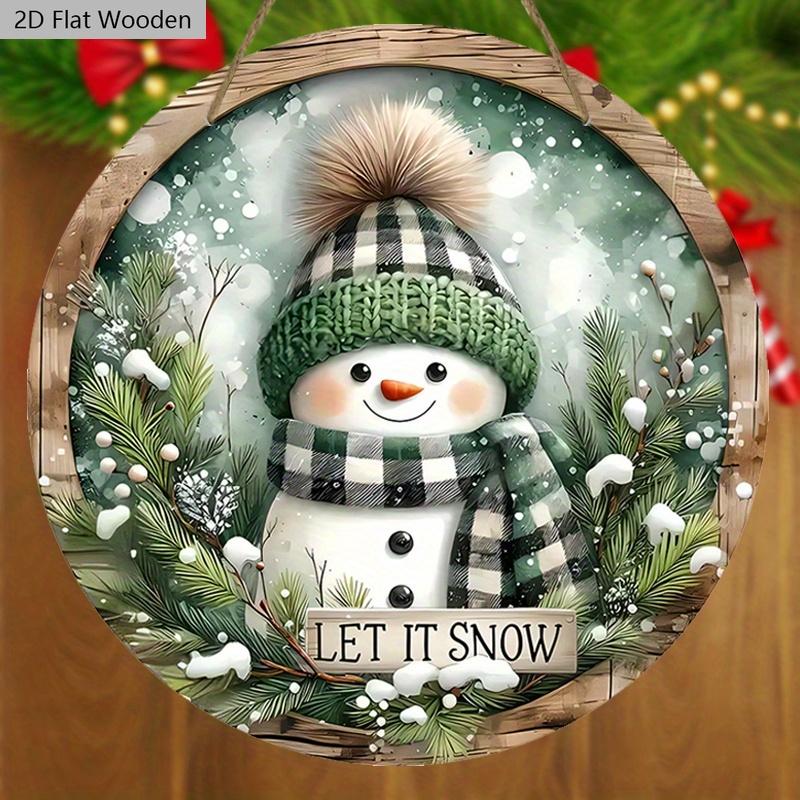 Wooden Christmas Sign with Buffalo Plaid & Snowman Pattern - Navidad Round Sign for Front Door Wall Hanging Decor - Ideal Christmas Decoration