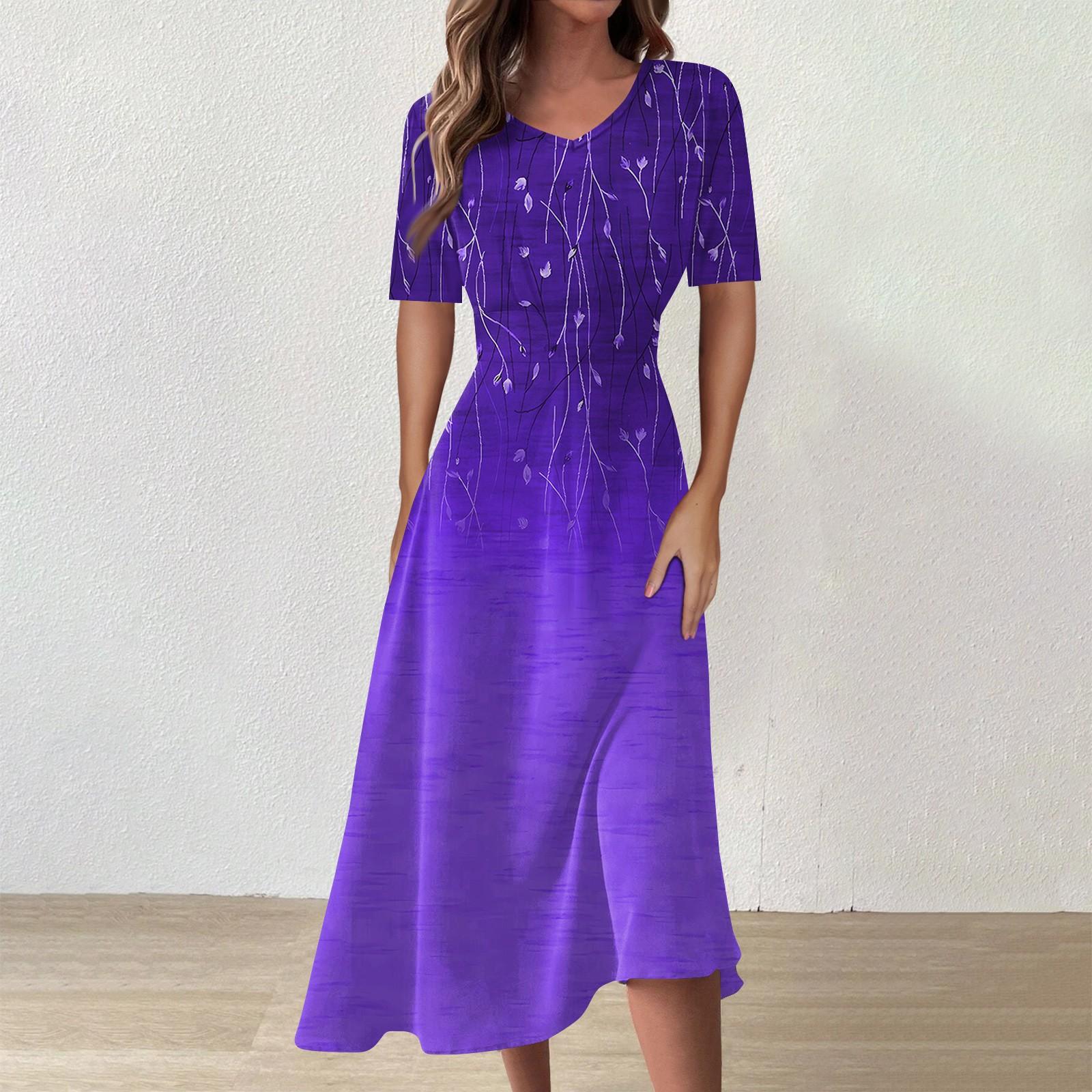 

Женское повседневное модное платье с цветным V-образным вырезом и коротким рукавом на талии, длинное свободное платье фиолетовый