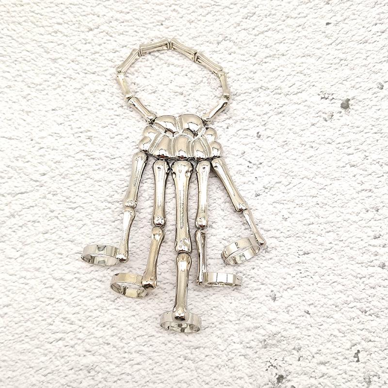 Adjustable Women Gothic Punk Skull Ghost Skeleton Finger Bracelet Hand Chain for Halloween Femme Party Accessories