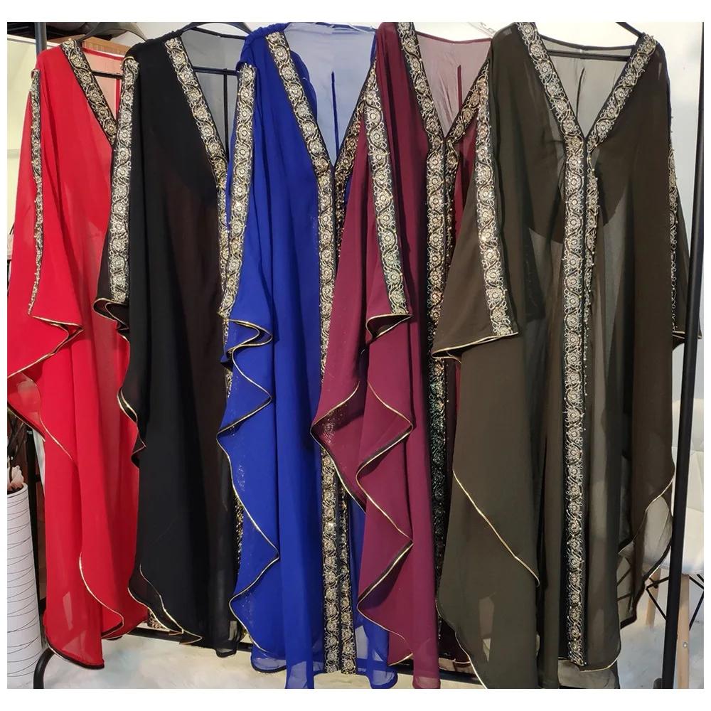 Morocco Kaftan Dubai Hooded Maxi Dress Bat Sleeve Farasha Kaftan Muslim Women African Open Kimono Boubou Evening Dresses
