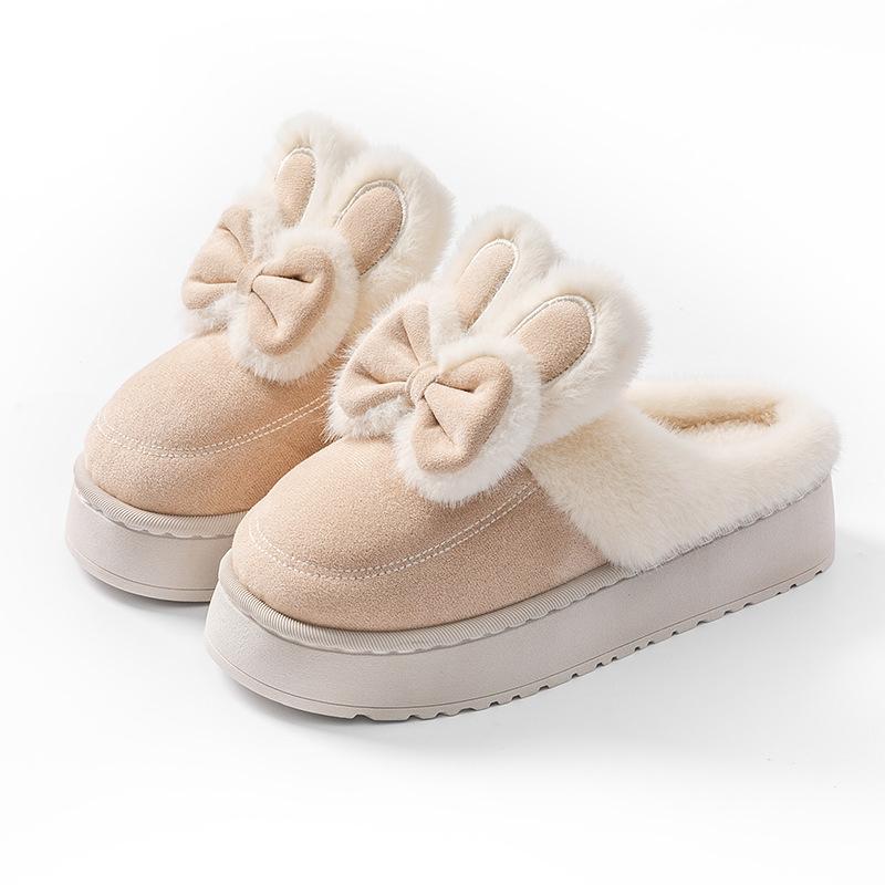 Thick-bottomed cartoon cotton slippers autumn and winter indoor home warm and piled high-heeled wool slippers