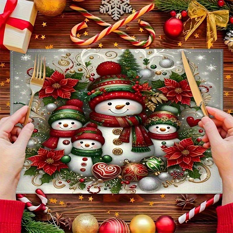 4pcs Christmas Theme Table Mats - Heat Resistant Placemats, Holiday Snowman and Decorative Patterns, Machine Washable