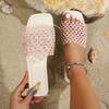 Summer new flat-bottomed mesh hollow color matching round head one-word women's large-size cool slippers
