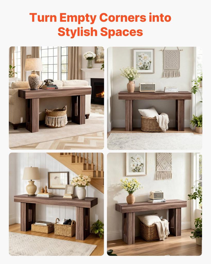 160 cm Console Table, Farmhouse Desk Behind the Couch, Wooden Rectangle Entrance Desk, Narrow Long Sofa Table Accent Stand for Hallway, Bedroom,