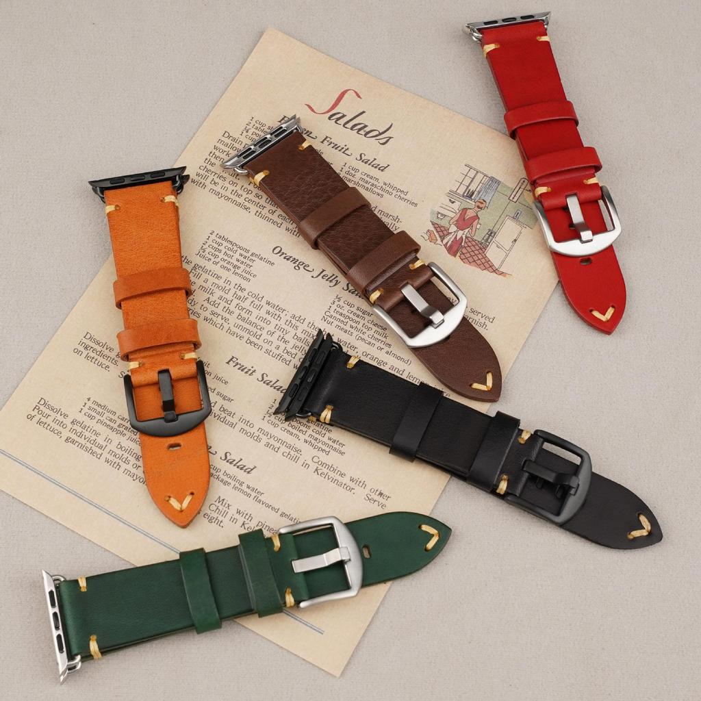 Genuine Cowhide Leather Watch Strap Replacement for Apple Watch Series 3 4 5 6 7 8 9 S9 Durable Smart Watch Wristband Accessory