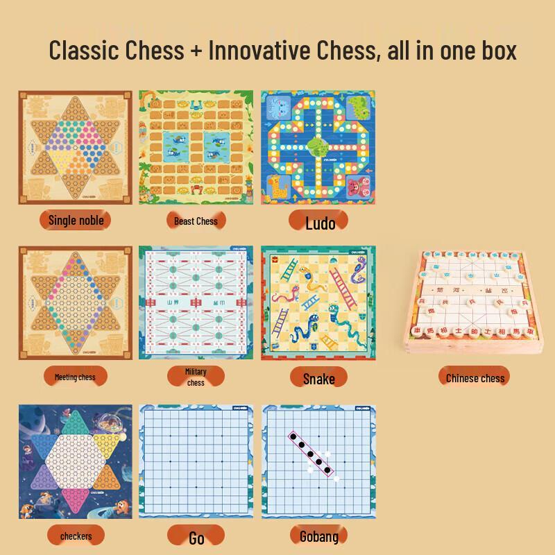 Deli 10-in-1 Wooden Multifunction Board Game Set
