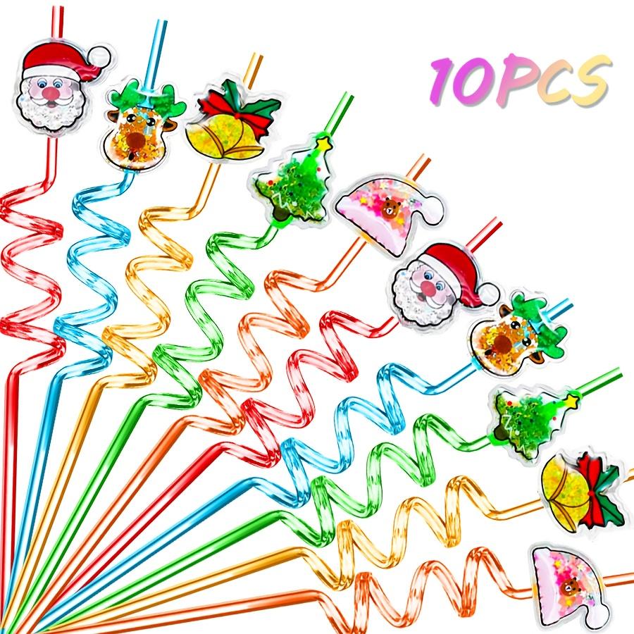 

10PCS Christmas Party Straws Pvc Cartoon Santa Claus Snowman Personalized Straws Holiday Party Decoration Recyclable Straws