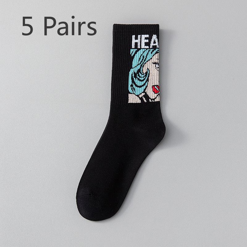 5 Pairs of Men's Autumn Pure Cotton Anti Odor Running and Basketball Sports Mid Length Socks