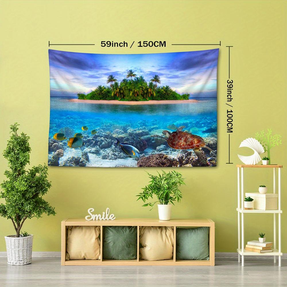 1pc Pacific Island Reef Waves Tapestry Wall Hanging, Room Decor, Bedroom Decor, Living Room Background, Natural Style Backdrop Cloth