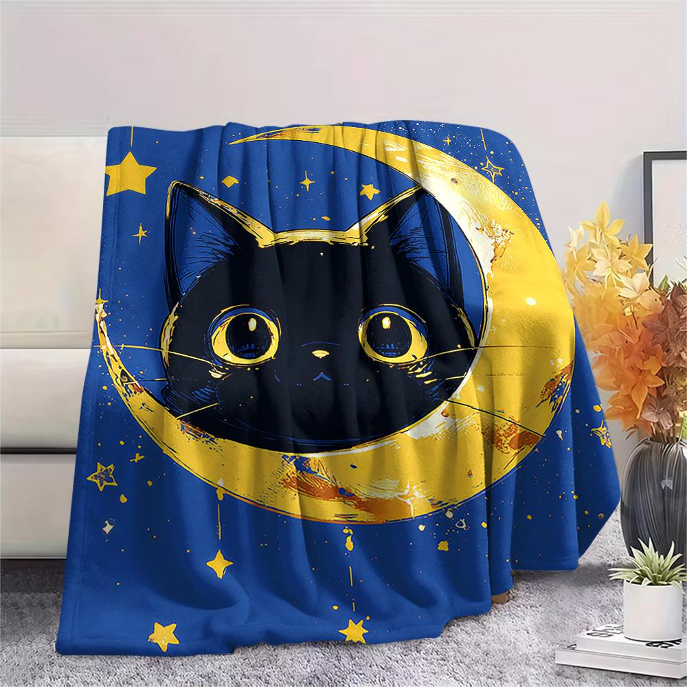 Black Cat Print Flannel Blanket, High Quality Comfortable for All Seasons, Home Decor, Warmth and Comfort, Perfect for Christmas Gifts