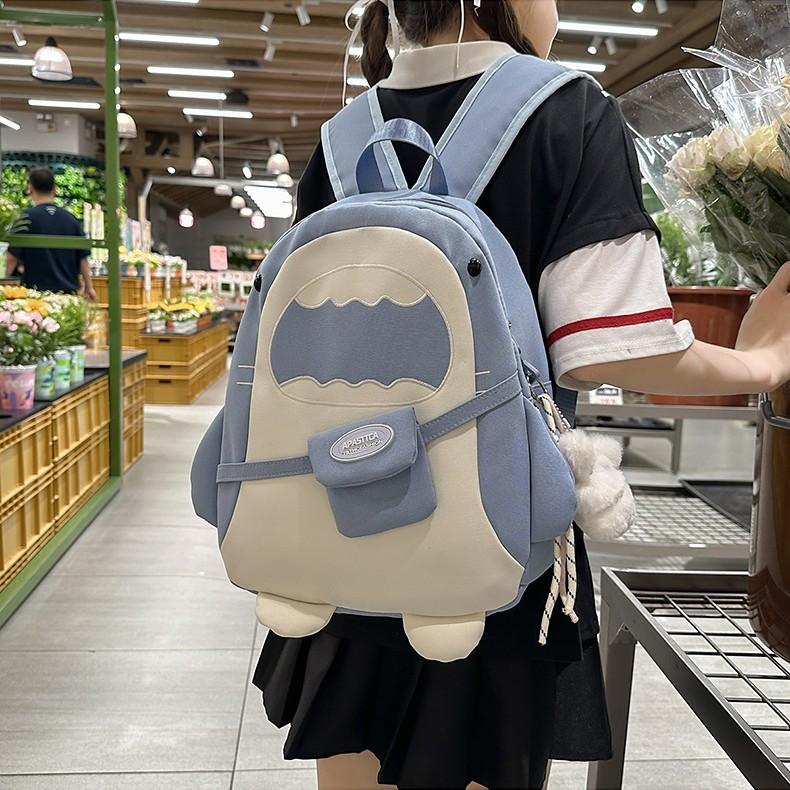 New Cartoon Girl Backpack for Both Men and Women  Large Capacity  Multi Functional  Lightweight and Simple Shark Backpack