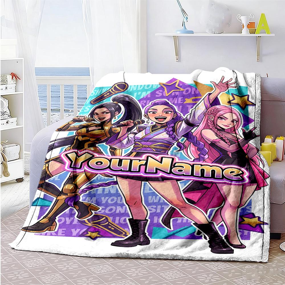Demon Hunter Girls 3 Customize Your Name Blanket Throw Personalized Blanket Comfortable Versatile for Office Chair Bedding Nap Ideal for All Seasons