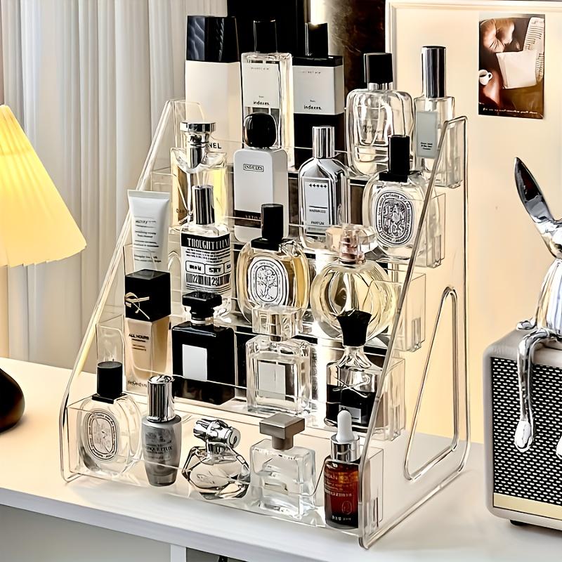 Elegant Acrylic Perfume & Cosmetic Organizer - Multi-Layer Clear Display Stand, Sleek Countertop Storage Rack for Vanity