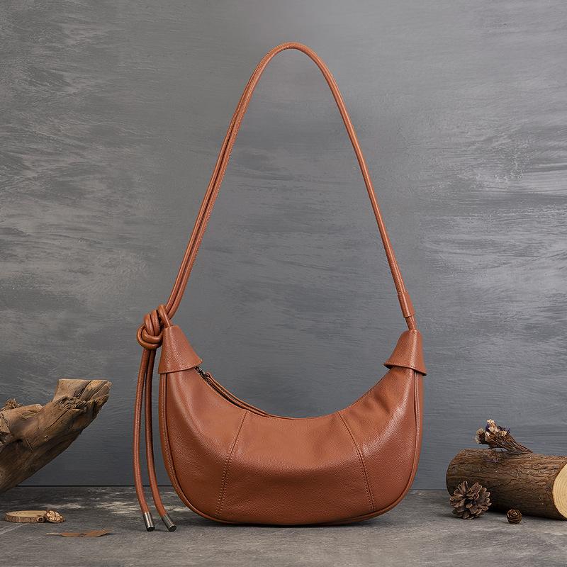 Johnature Genuine Leather Moon Bag Casual Solid Color Commuting Large Capacity Soft Cowhide Women's Shoulder Bags