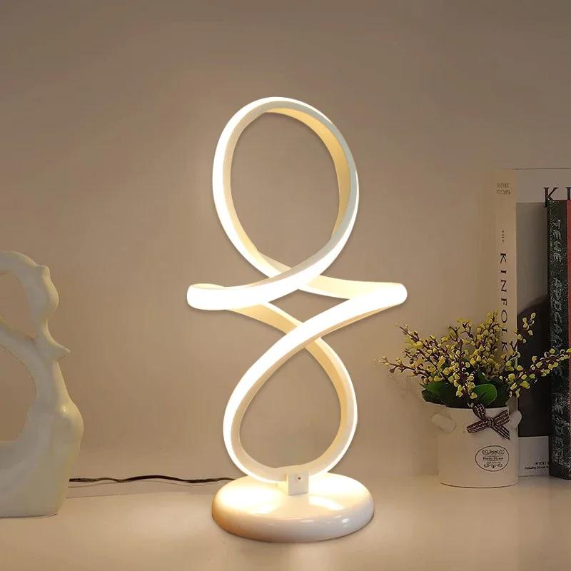 Modern LED Table Lamp Lines Black And White With Plug Lamp For Study Dressing Table Bedside Living Room Bar Indoor Decor Lights