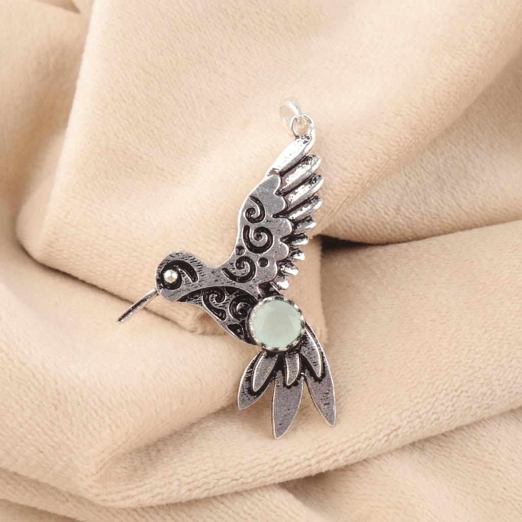 Aqua Chalcedony Gemstone 925 Sterling Silver Designer Pendant 1.8" Boho Jewelry CP-20-4