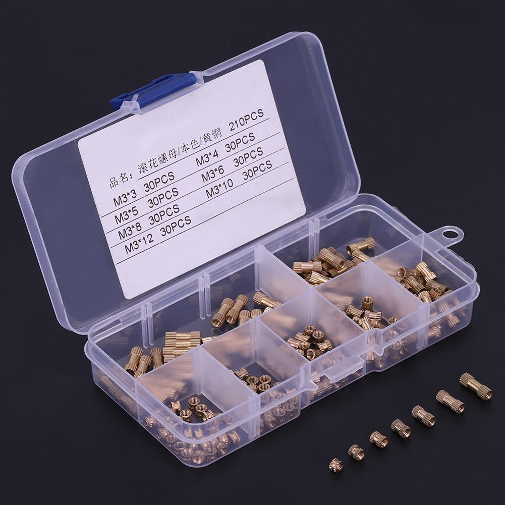 210pcs M3 Brass Cylinder Knurled Threaded Round Insert Embedded Nuts