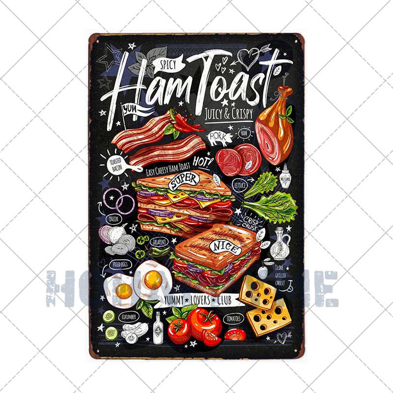 Hamburgers Metal Sign Plaque HamToast Hog Dag Food Cafe Bar Pub Restaurante Kitchen Decoration Art Craft Poster Tin Plate20x30cm