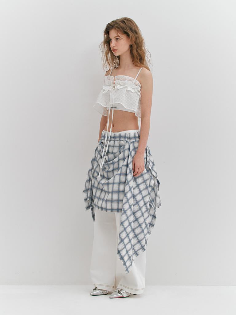 Minderly Check Draped Long Skirt - White