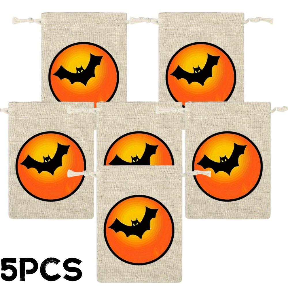 

30pcs Linen Bat Pattern Gift Bag Trick or Treat Drawstring Pouche Reusable Candy Storage Bag for Halloween Party Favors Supplies 12.5x17cm