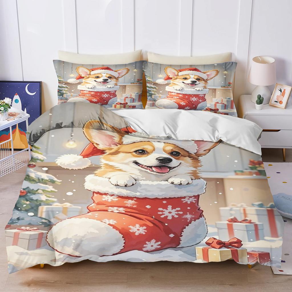 Christmas Gifts Pet dog Bedding Set Duvet Cover 100% Polyester Suitable For Children And Adults 3-Piece Set 1 Quilt Cover