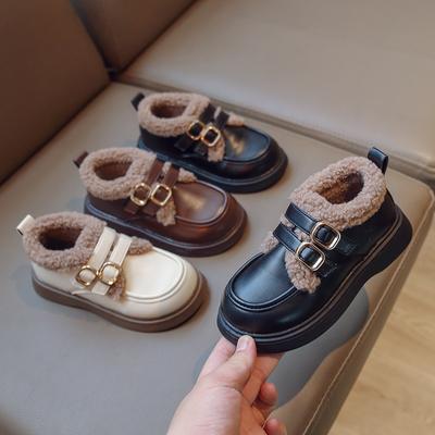 Winter Kinder Lederschuhe Schlicht Warm Mädchen Dicke Sohle Baumwollschuhe Mode Retro Vielseitig Dicke Sohle Kinder Slipper