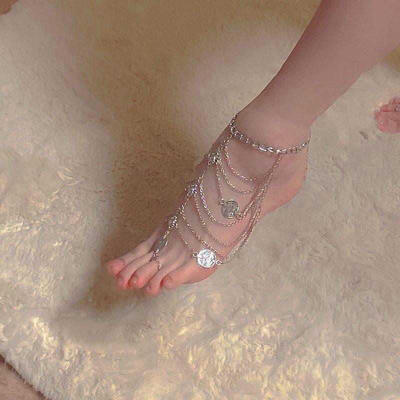Retro Exotica: Multi-Layer Metal Tassel Anklet for Women, Cos Court Style Foot Jewelry