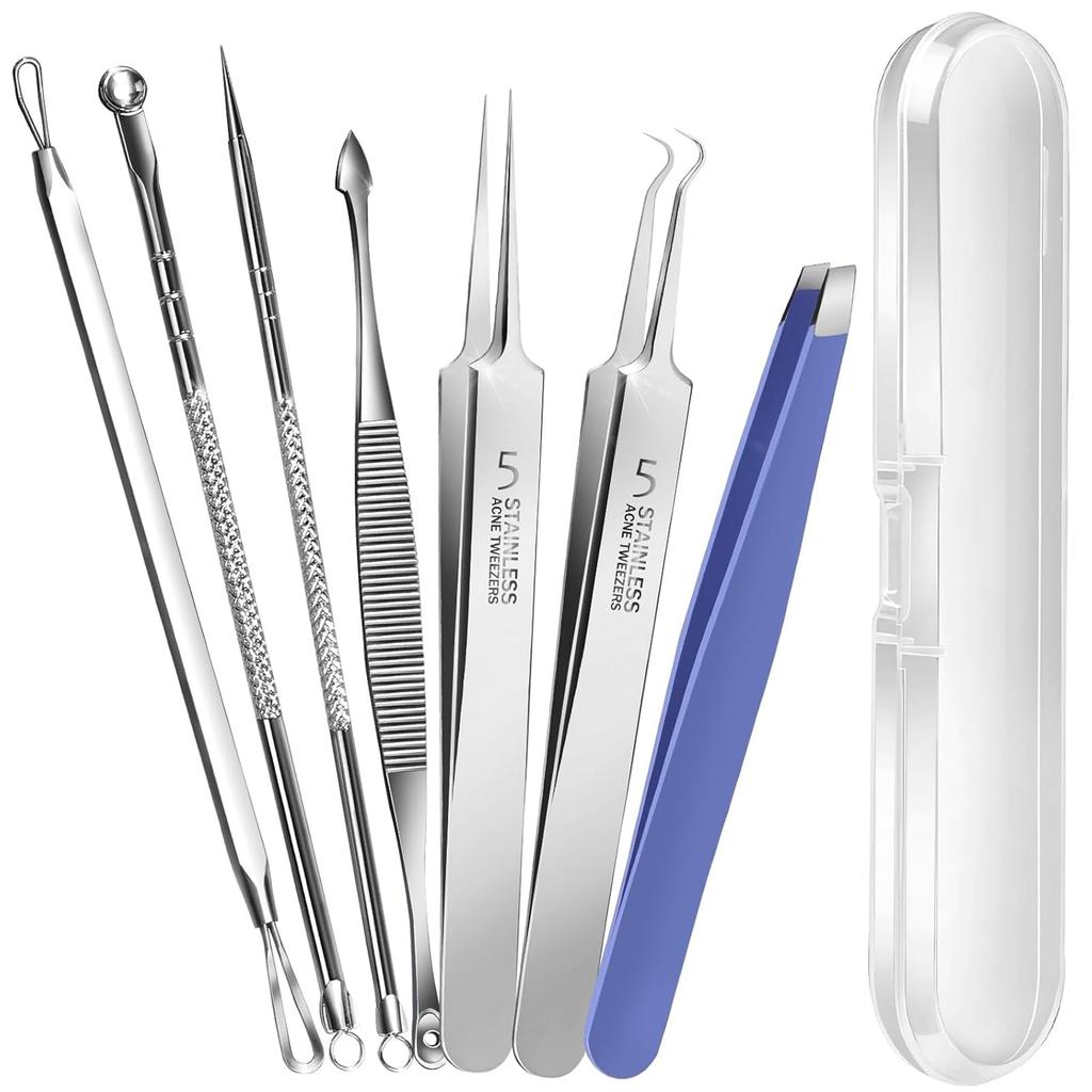 Honnydend Set of Blackhead and Acne Removal Antibacterial Stainless Blackhead Removal Needle Tool Pore Care Kit for and Blemish Extraction 7-Piece