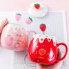 450ML Capacity Strawberry Mug Pink Color Ceramic Mug Cute Design Porcelain Mug  Student Use