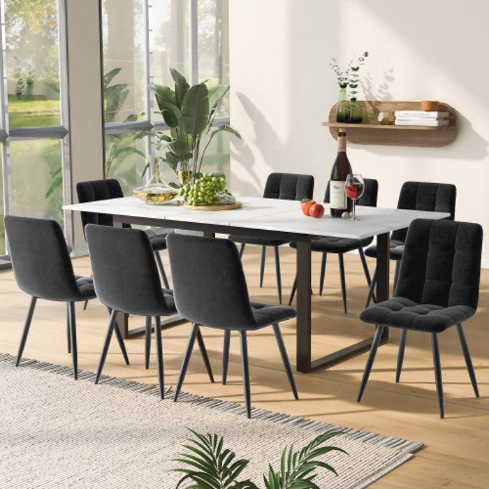 Dining Room Set - Folding Table 140/180x80 Cm - 8 Chairs - Modern Design - White Color