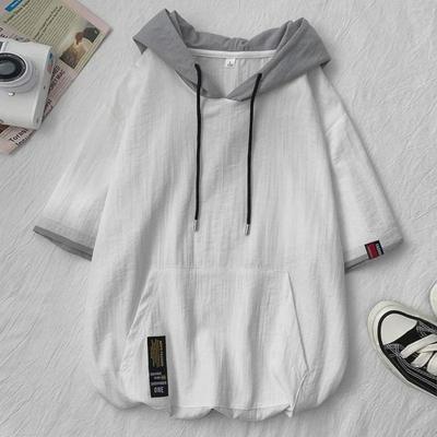 Felpa con cappuccio a maniche corte da uomo alla moda - Top estivo a vestibilità ampia in stile giapponese