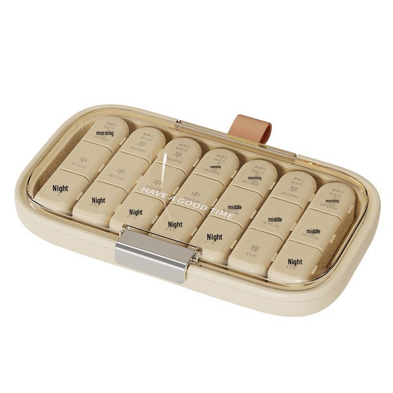 Portable Weekly Pill Organizer: Large Capacity, Sealed, Three Times Daily Dispenser, Travel-Friendly Medication Box.