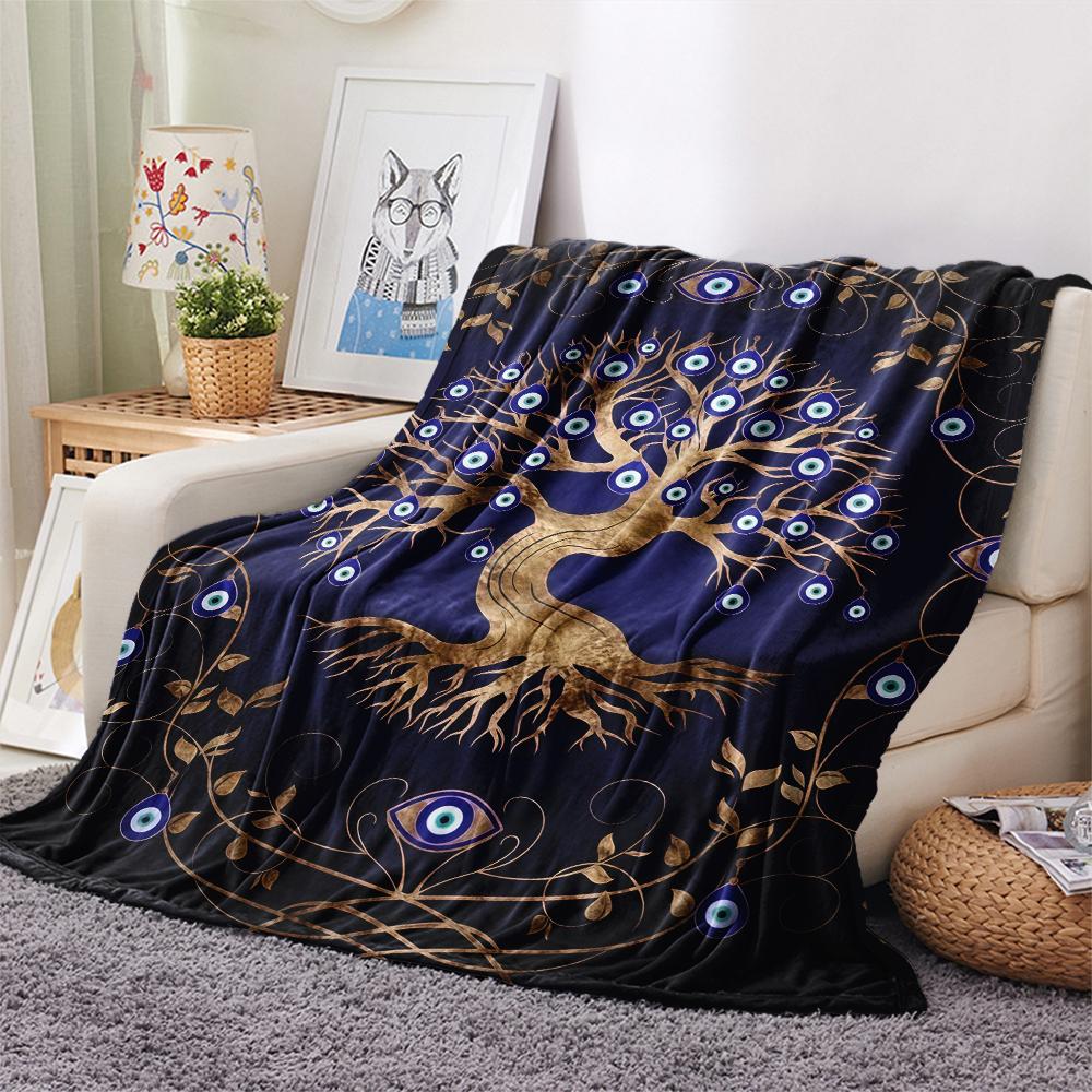 1PC Nazar Boncuğu Print Flannel Blanket, High quality All Seasons, Home Decor, Warmth and Comfort, Perfect for Christmas Gifts